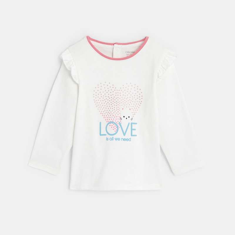 T-shirt impression cœur à volants blanc bébé fille