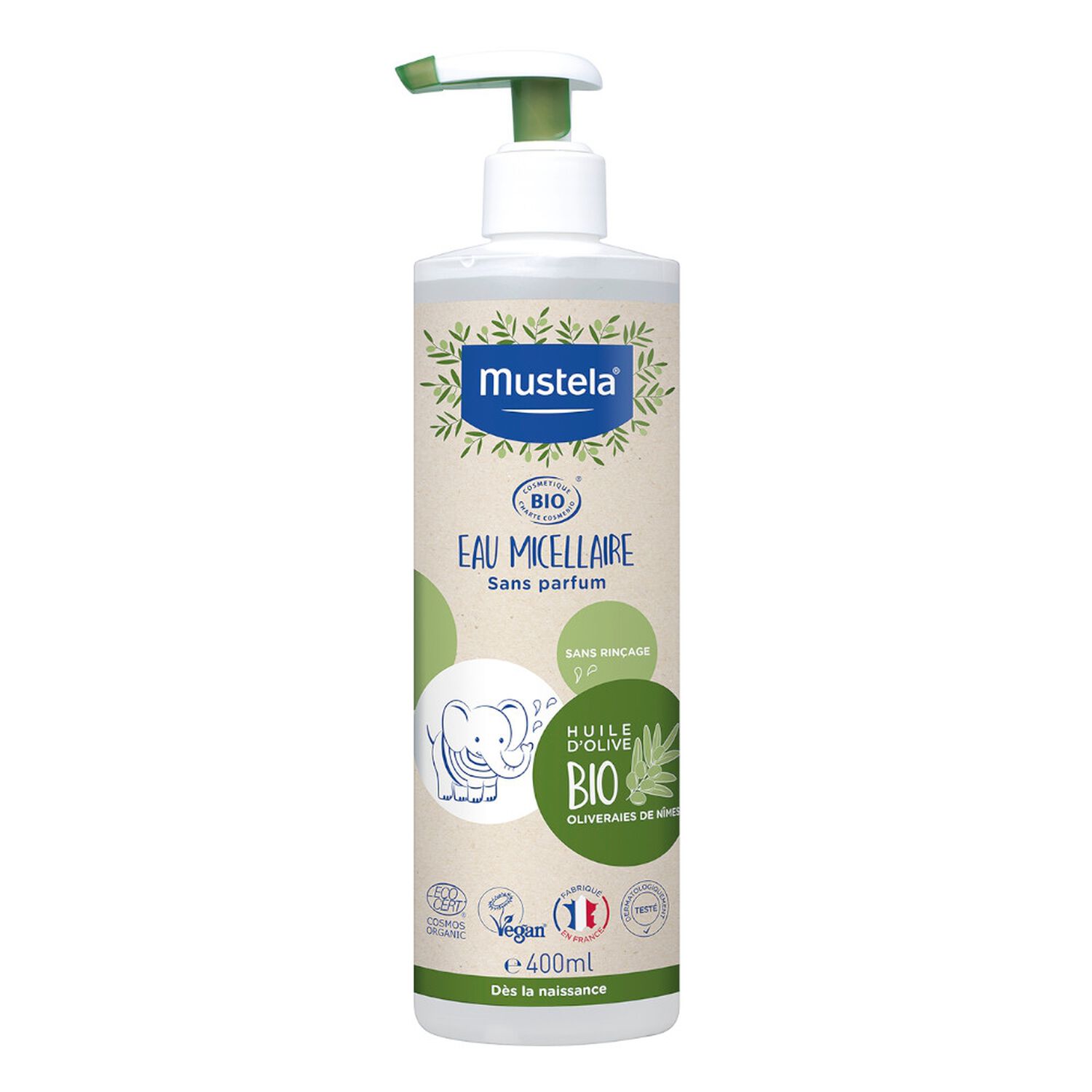 Mustela Eau Micellaire Bio Sans Parfum Sans Rinçage 400 ml