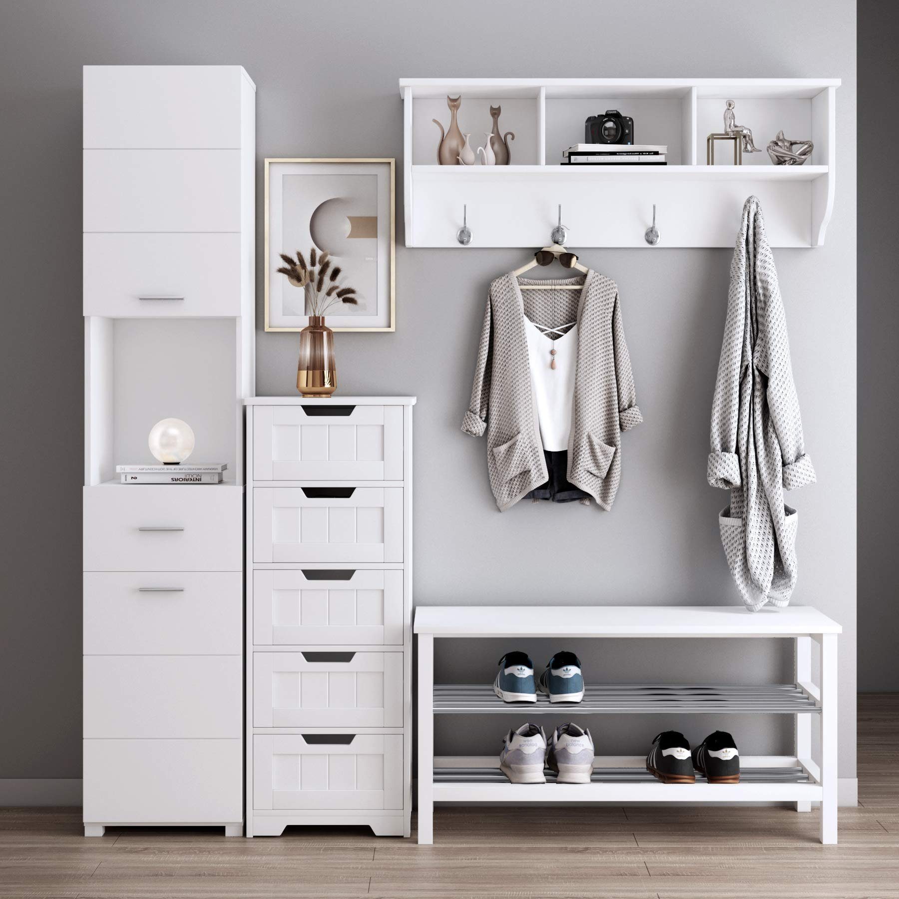 Homfa Kommode, Badschrank, Badkommode, mit 5 Schubladen, 40x30x102cm, weiß