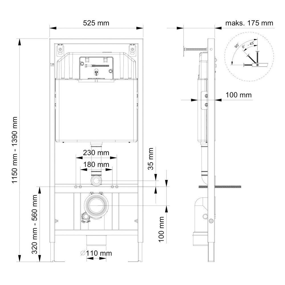 Aloni Tiefspül-WC AL5513KomplettSet, Wandhängend, Abgang waagerecht, Spülrandlos Hänge Wand-WC & Belvit Vorwandelement Spülkasten