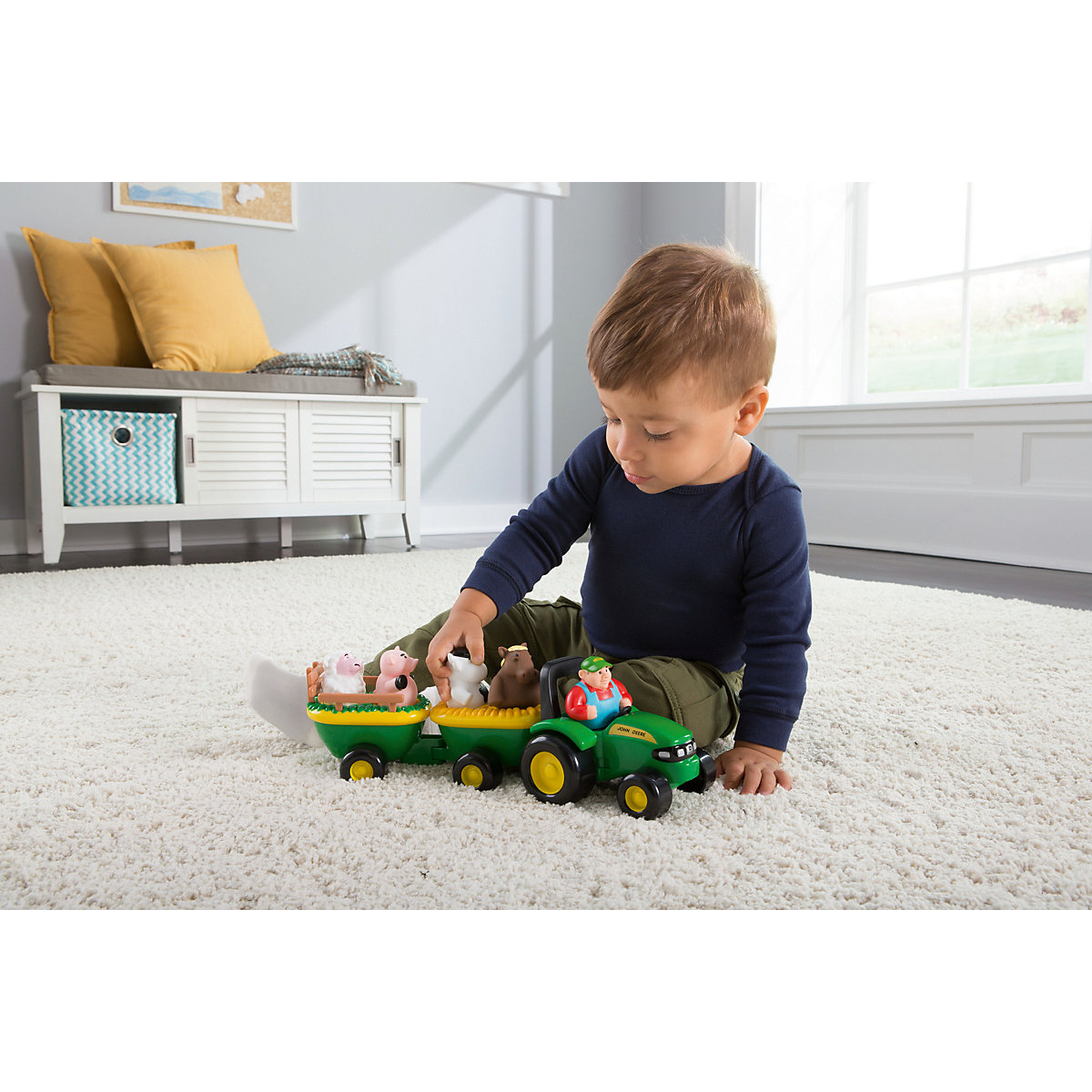 John Deere Heuwagen mit lustigen Tiergeräuschen