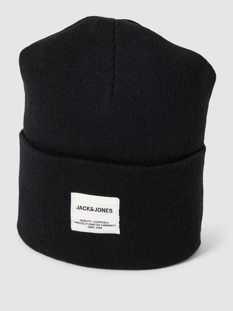 Beanie in unifarbenem Design mit breitem Umschlag in schwarz