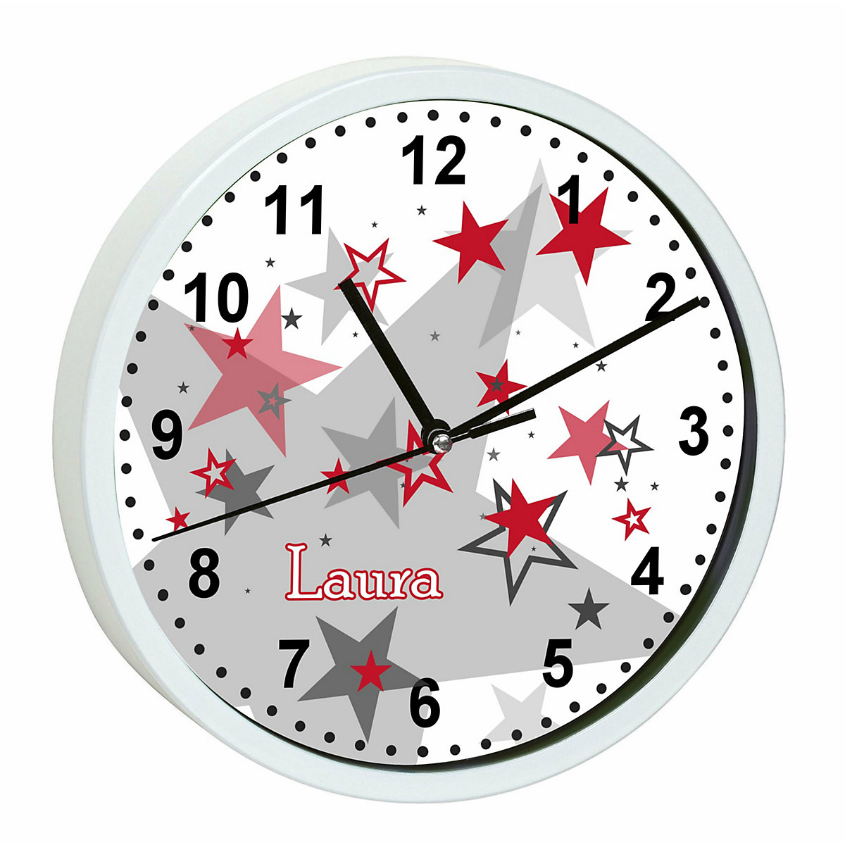 Kinder Wanduhr personalisiert mit Name Sternenhimmel Rot Grau