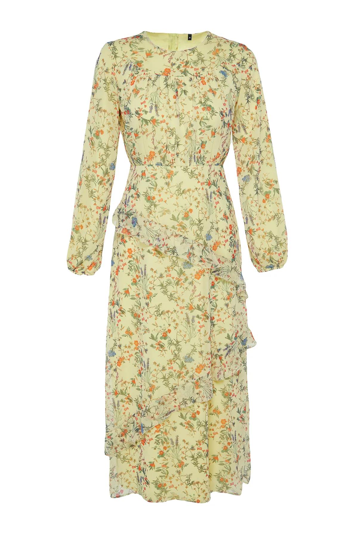 Trendyol Modest  Gewebtes Kleid mit Lagenrock aus grünem Chiffon TCTSS24EB00032