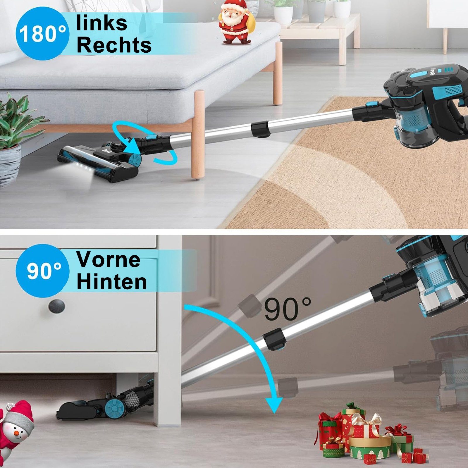 INSE Akku-Hand-und Stielstaubsauger V770, 600W Stielstaubsauger mit Kabel 6M, 20KPA Handstaubsauger