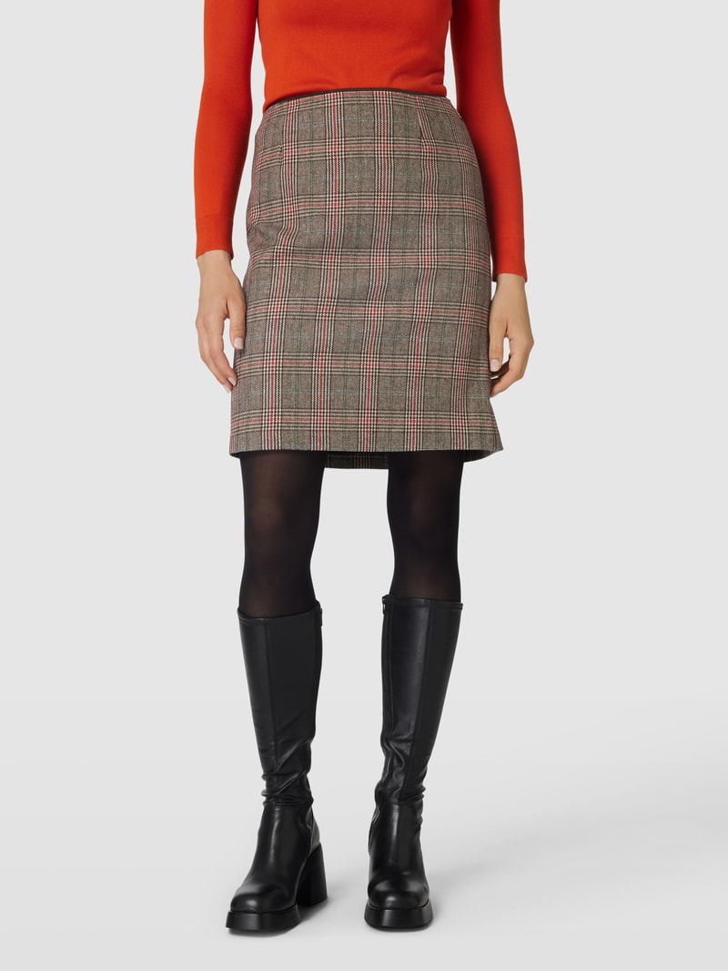 Knielanger Rock mit Tartan-Karo in dunkelbraun