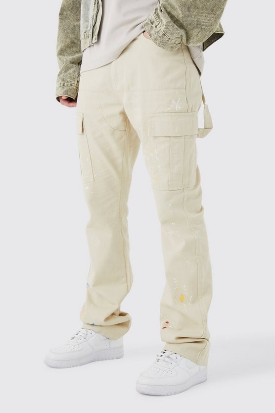 Tall Slim-Fit Cargo-Schlaghose mit Farbspritzern