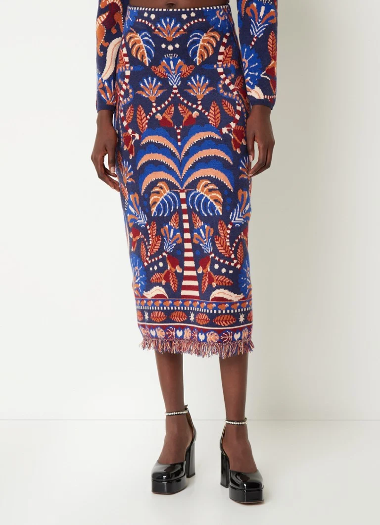 Robe midi en maille fine Farm Rio avec motif tricoté et franges