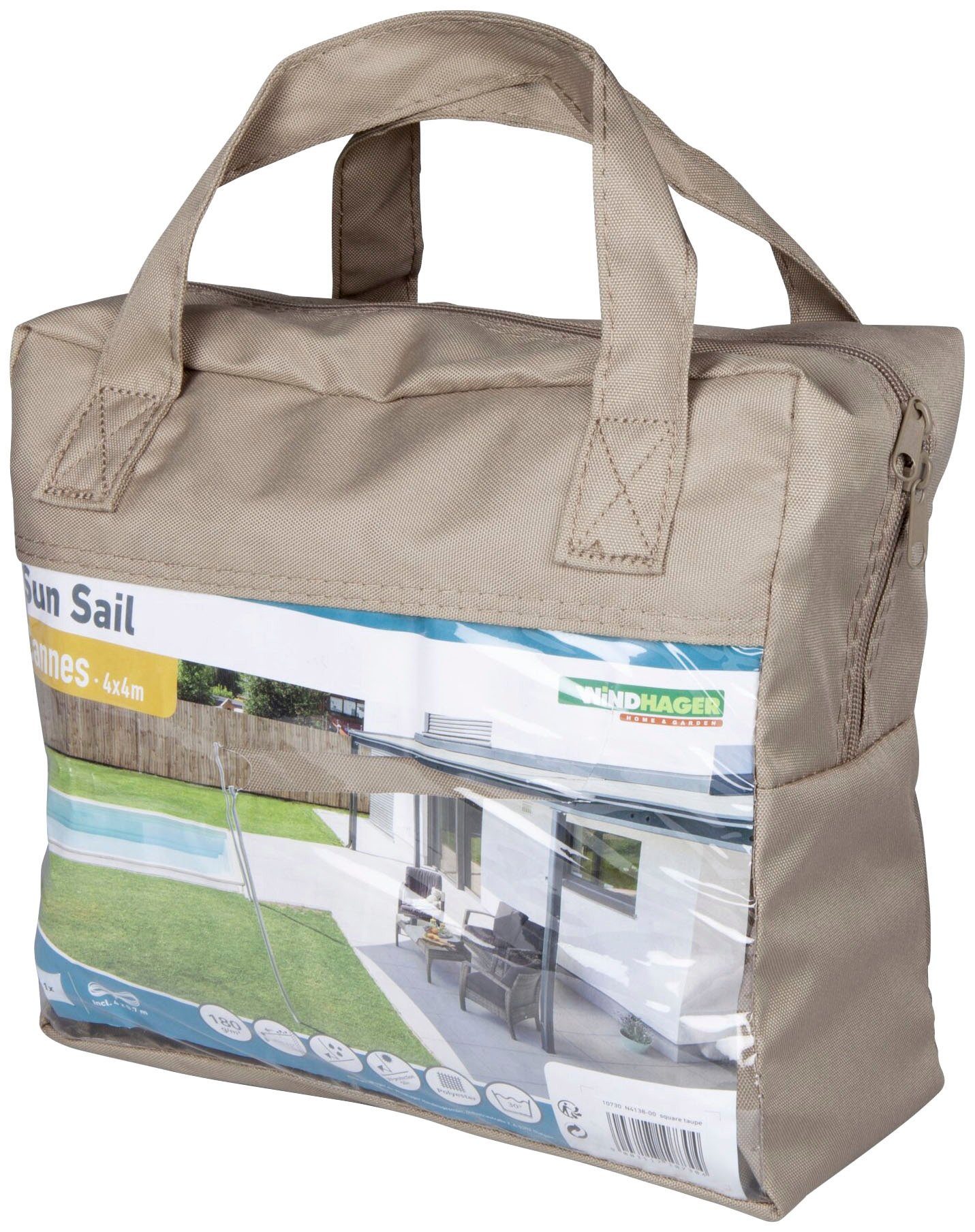 Windhager Sonnensegel Cannes Quadrat, 4x4m, taupe