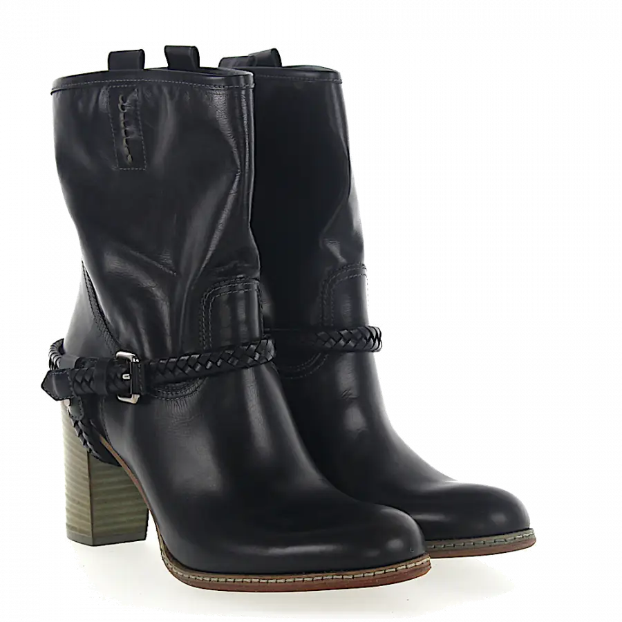 Rossano Bisconti - Cowboy-/ Bikerstiefeletten Glattleder Zierschnalle schwarz - schwarz