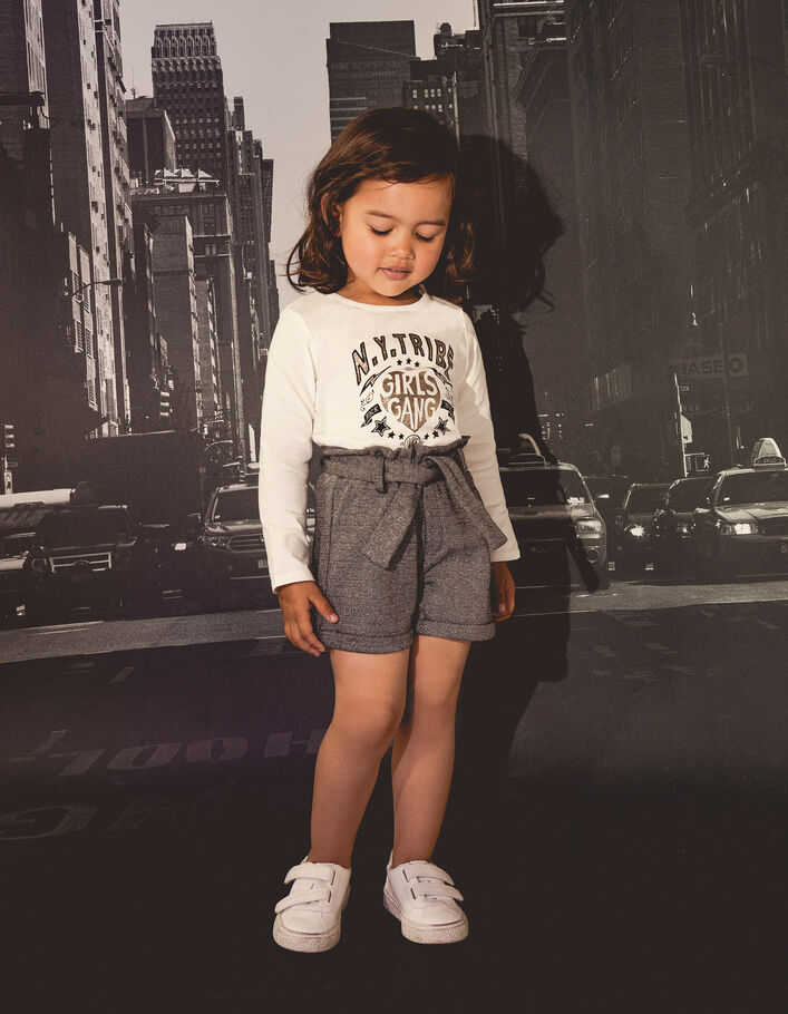 Ensemble short gris et T-shirt écru bébé fille