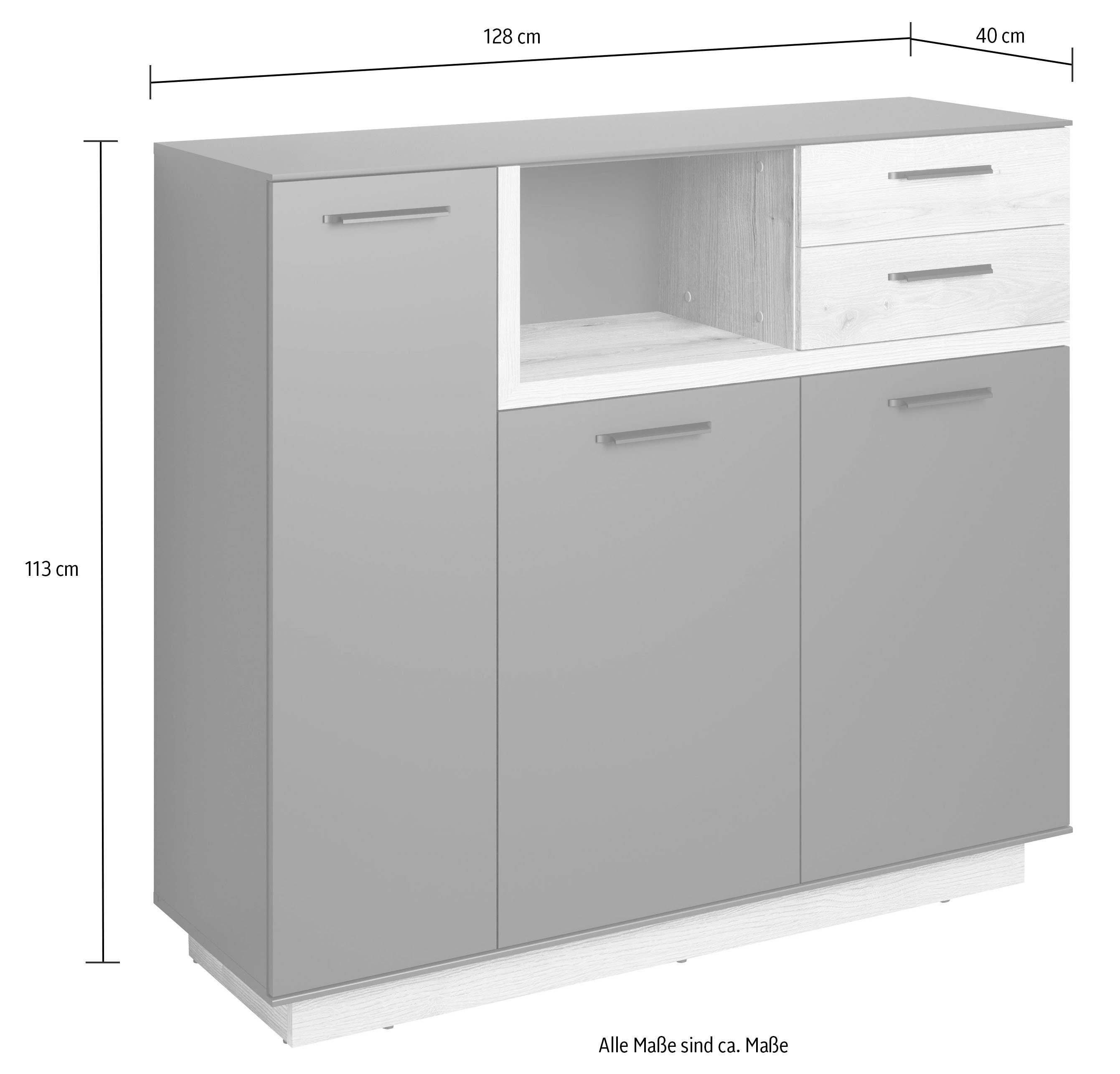 INOSIGN Highboard Premont (1 St), ca. 128 cm breit, zweifarbiger Schrank, moderne Eiche, stehend