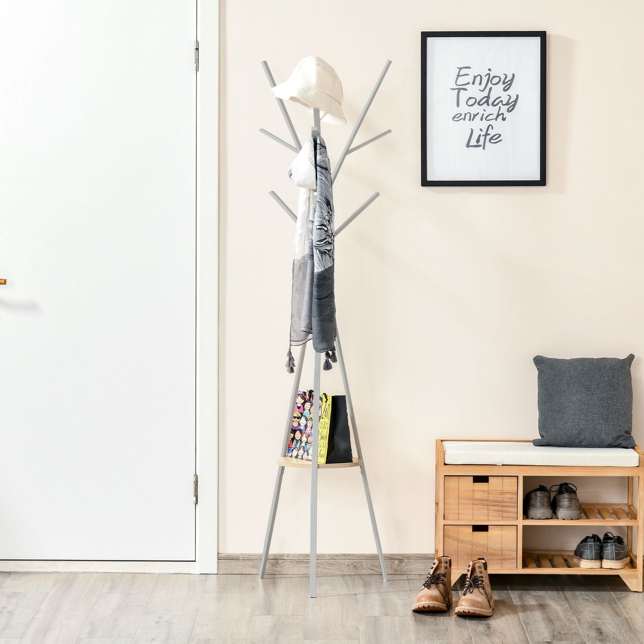 HOMCOM Garderobenständer Standgarderobe Kleiderständer Flurgarderobe Metall