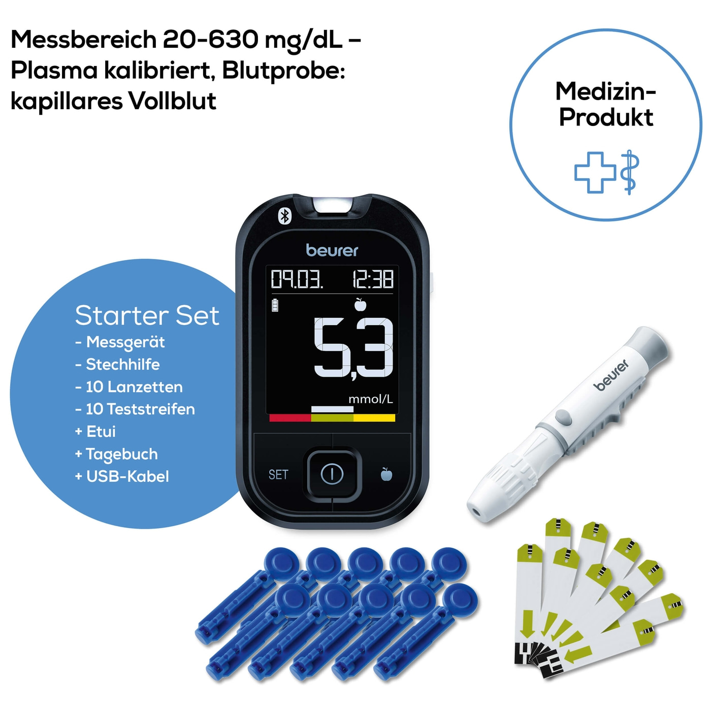 Beurer Blutzuckermessgerät GL 49 mmol/L-Einfach Messergebnisse interpretieren mit Zielbereichskala