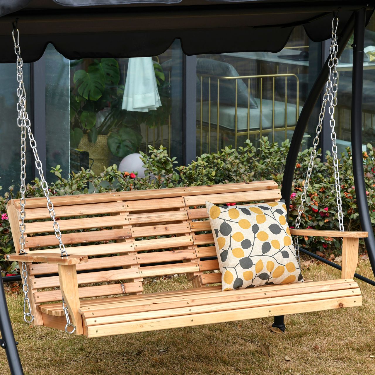 Outsunny Hängebank 2-3 Sitzer Tannenholz 150 x 75 x 53 cm Natur