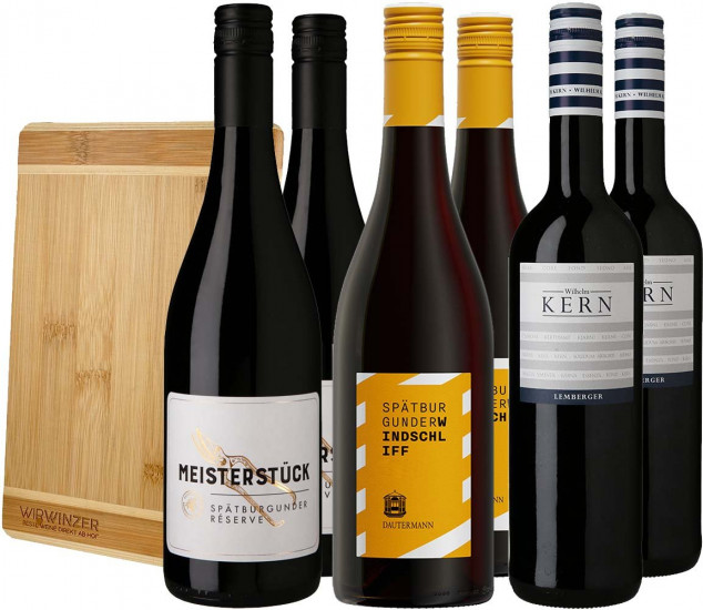 Rotwein Premium-Paket + gratis Bambusbrett