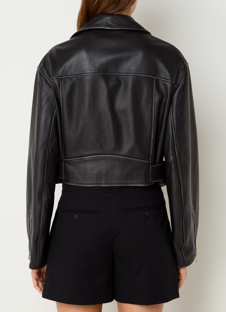 Jachetă din piele de miel MaxMara cu buzunare cu fermoar.