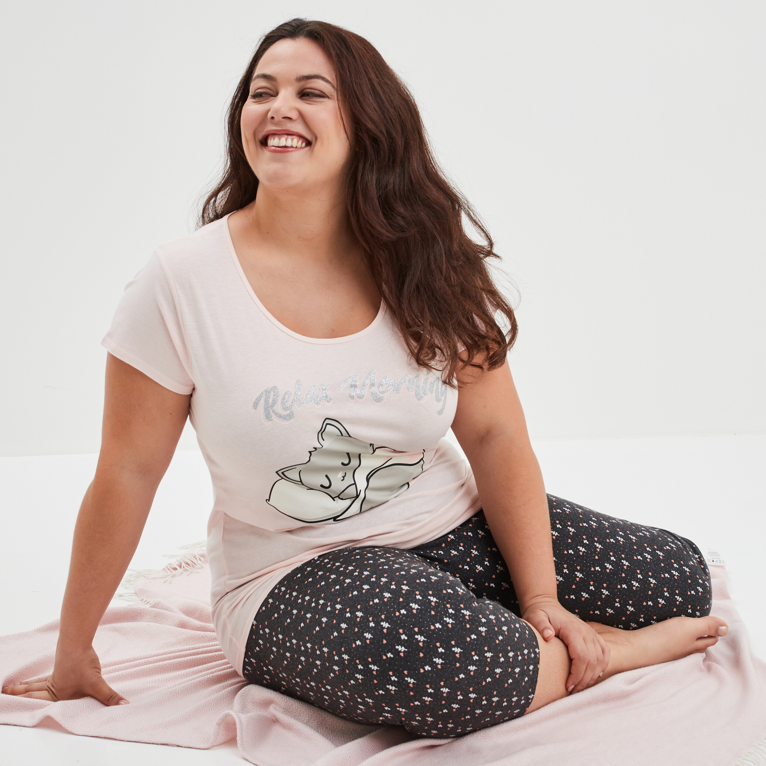 Ensemble pyjama corsaire Modavista rose clair femme grande taille | La Halle