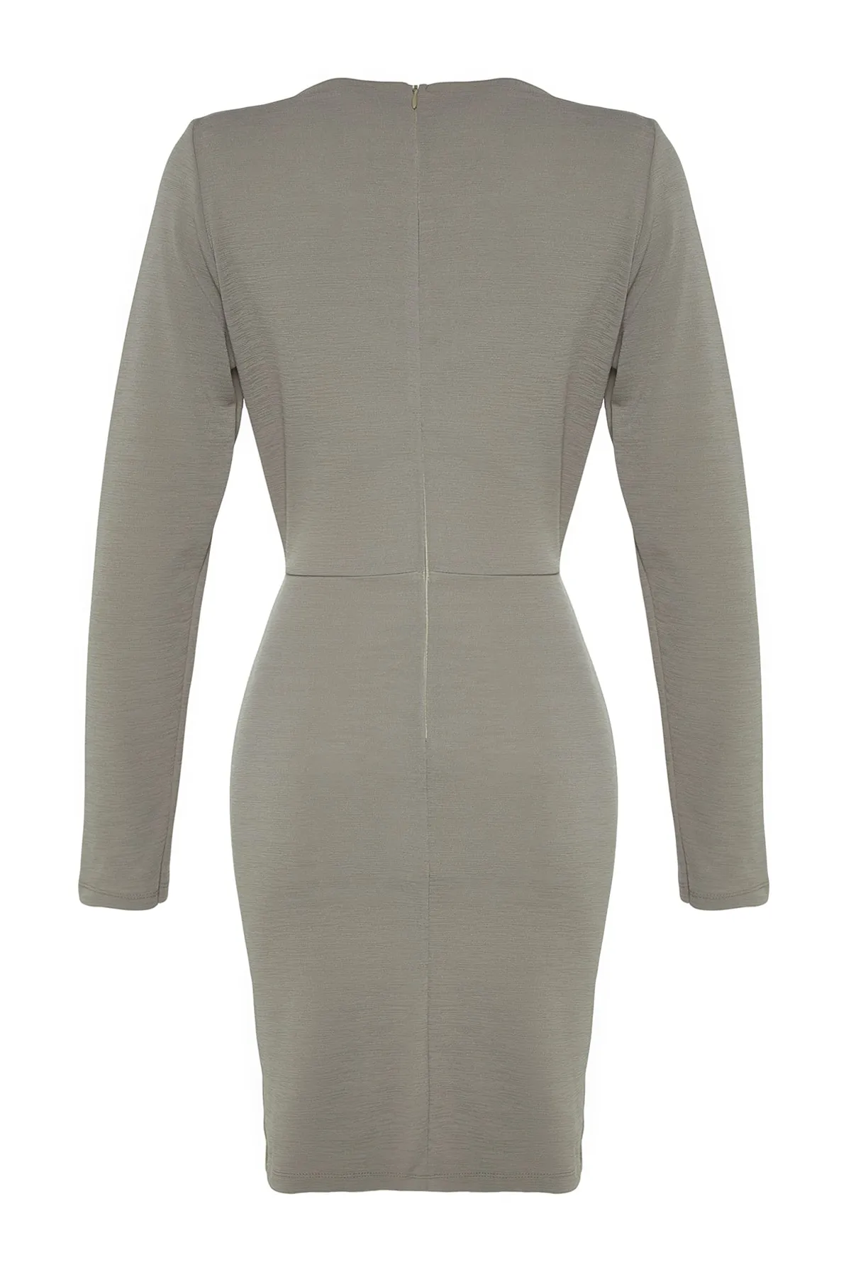Trendyol Collection  Nerzfarbenes, detailliertes Mini-Strickkleid aus strukturiertem, drapiertem Krepp TWOAW24EL00137