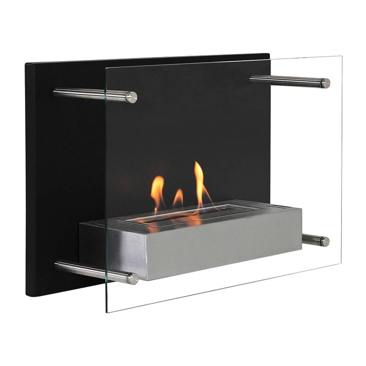 ScandiFlames Nevada Bio-Wandkamin, Schwarzer Bioethanol-Wandkamin mit Glasfrontpaneel, Brenndauer bis zu 6 Stunden, für gemütliche Abende mit der Familie, 2 kW.