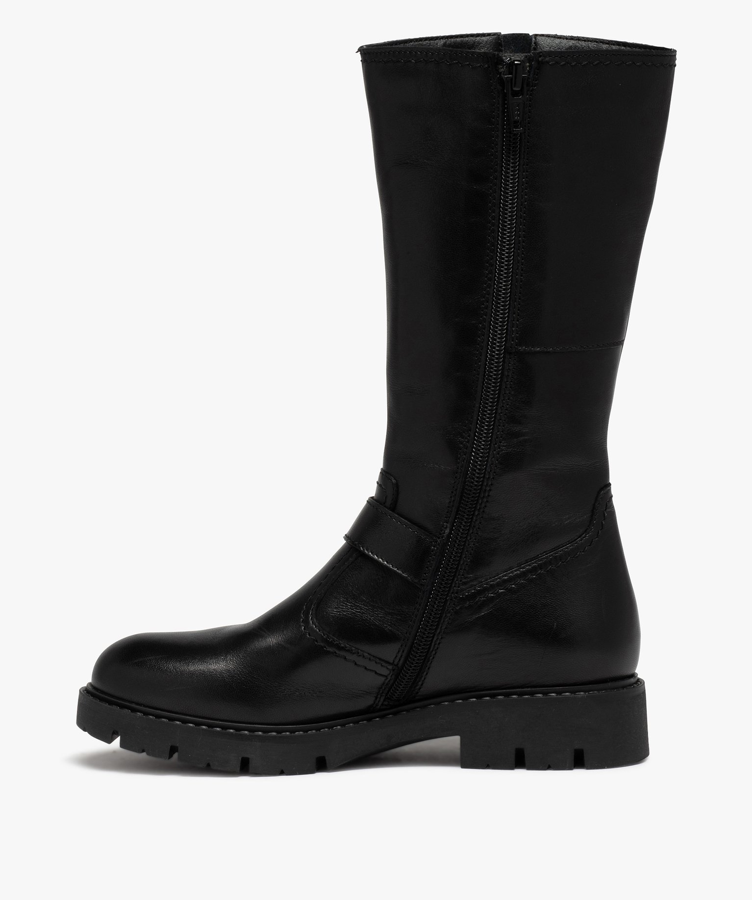 Bottes fille dessus cuir uni et semelle crantée | GEMO