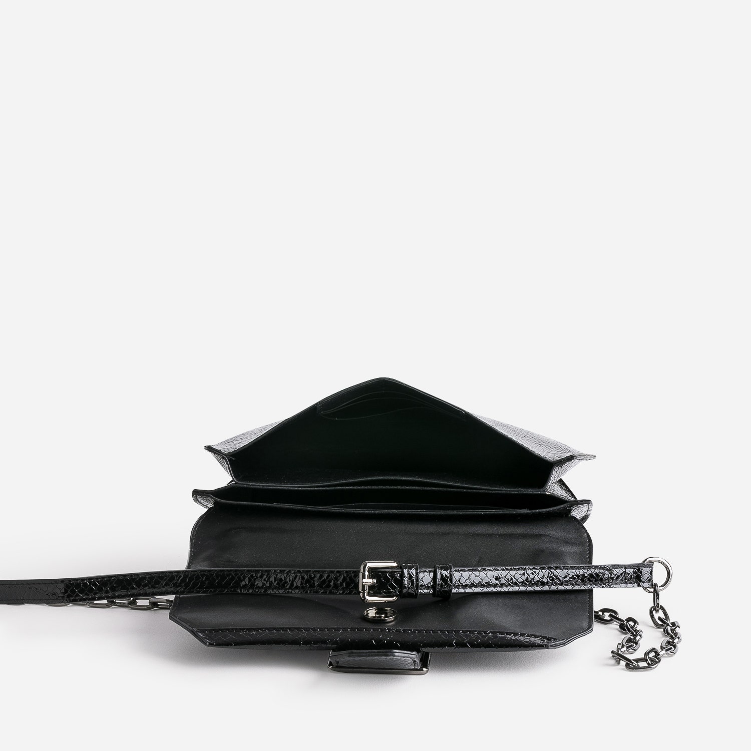 Sac à main TEXTO noir verni effet python