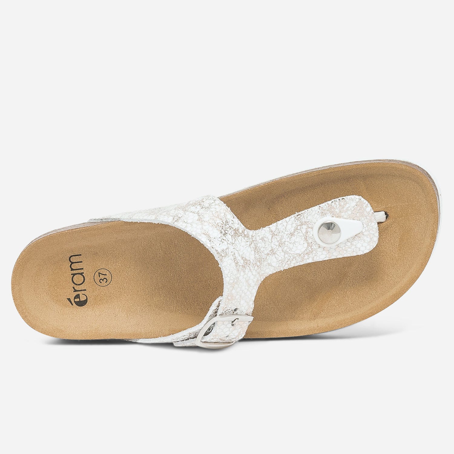 Mule-tong anatomique blanche en cuir avec détails dorés