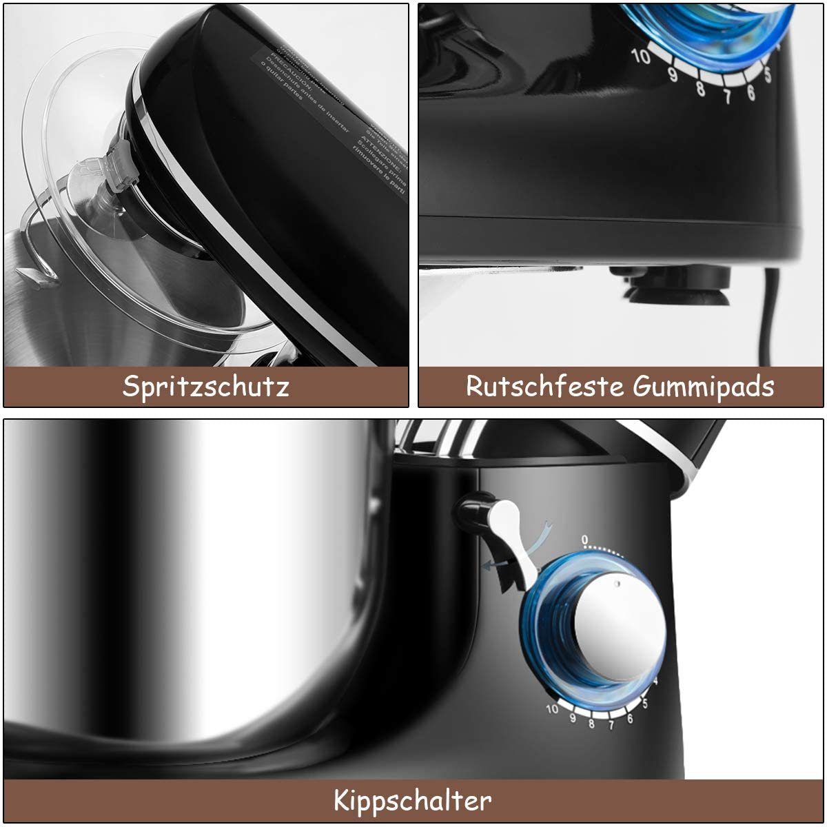COSTWAY Küchenmaschine, 1300 W, 5,50 l Schüssel, 5,5L Schüssel, 3 Aufsätze, 10 Tempos