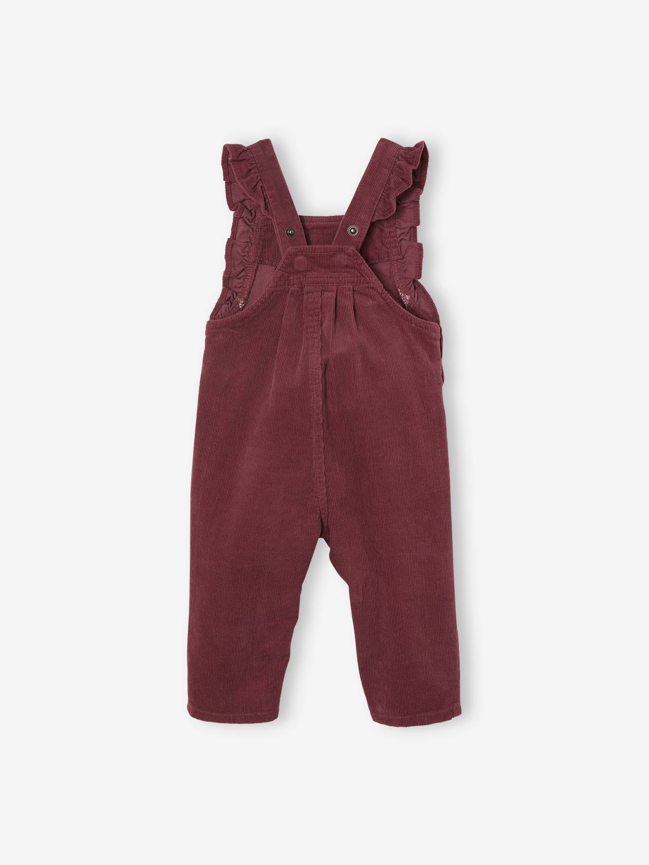 Vertbaudet Mädchen Baby Cord-Latzhose mit Volants - pflaume