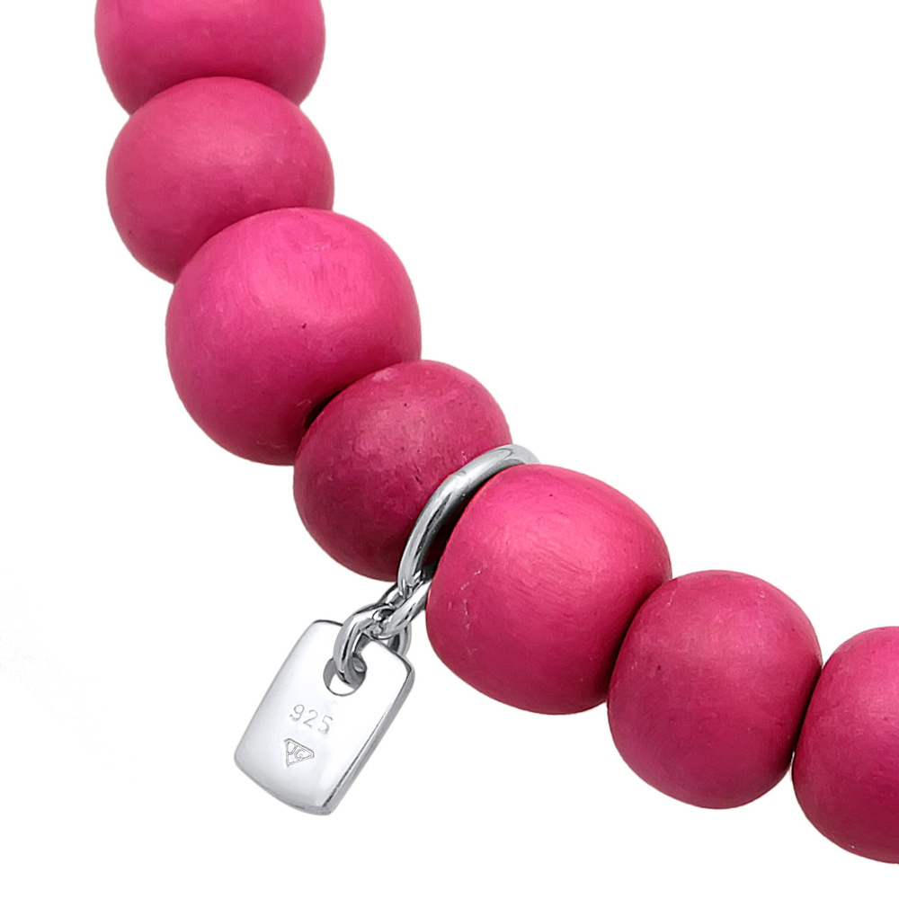 KUZZOI KUZZOI Bracelet Hommes Perles en bois Perles roses en argent sterling 925 Bracelet