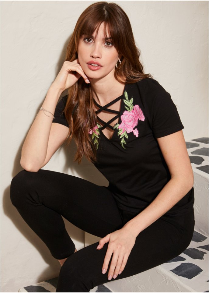 Shirt mit Rosenstickerei