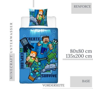 Bettwäsche Minecraft 135x200 + 80x80 cm, 100 % Baumwolle, MTOnlinehandel, Renforcé, 2 teilig, offiziell lizenzierte Kinder- und Jugendbettwäsche 