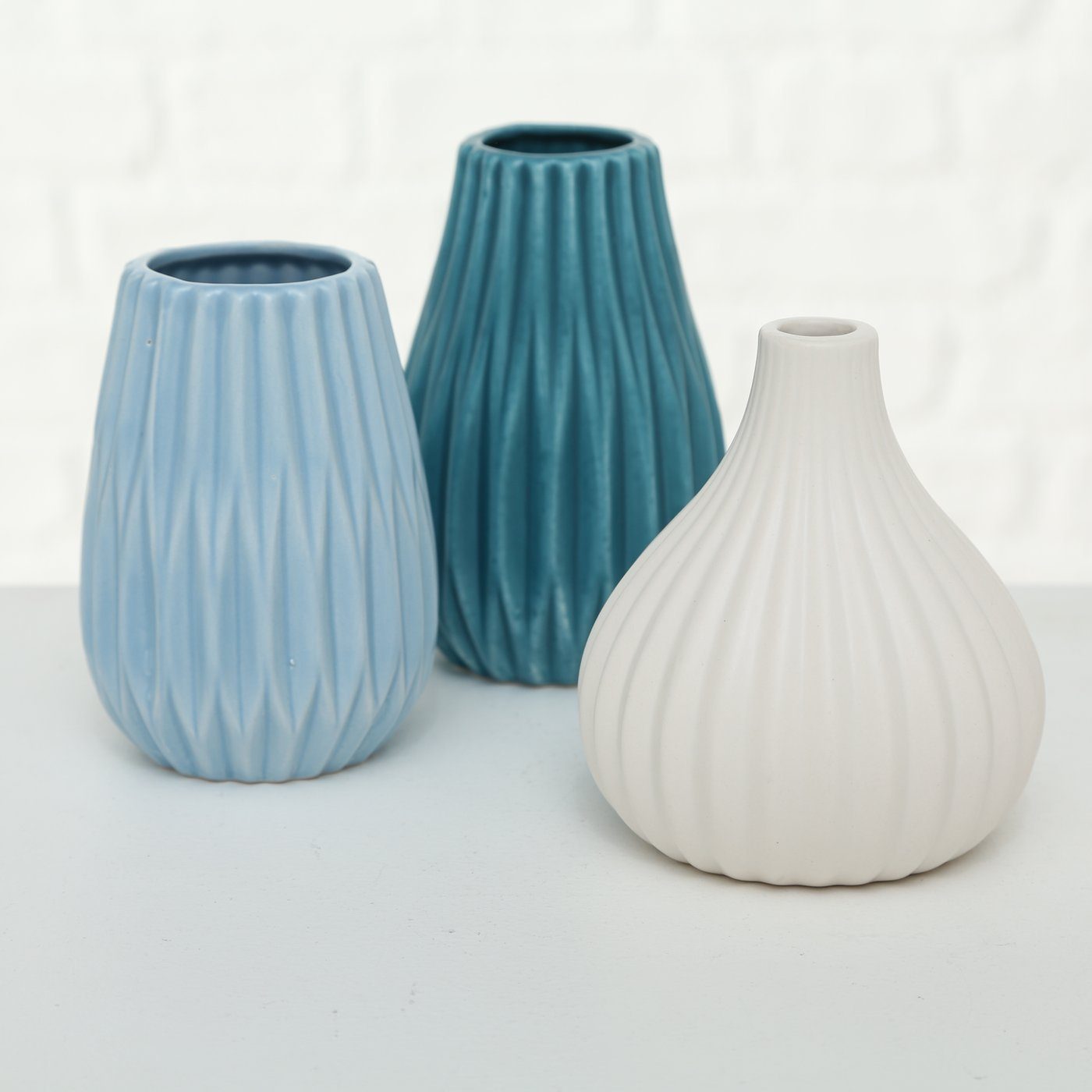 BOLTZE Dekovase Boltze, Blumenvase 3er-Set Wilma klein blau-weiß