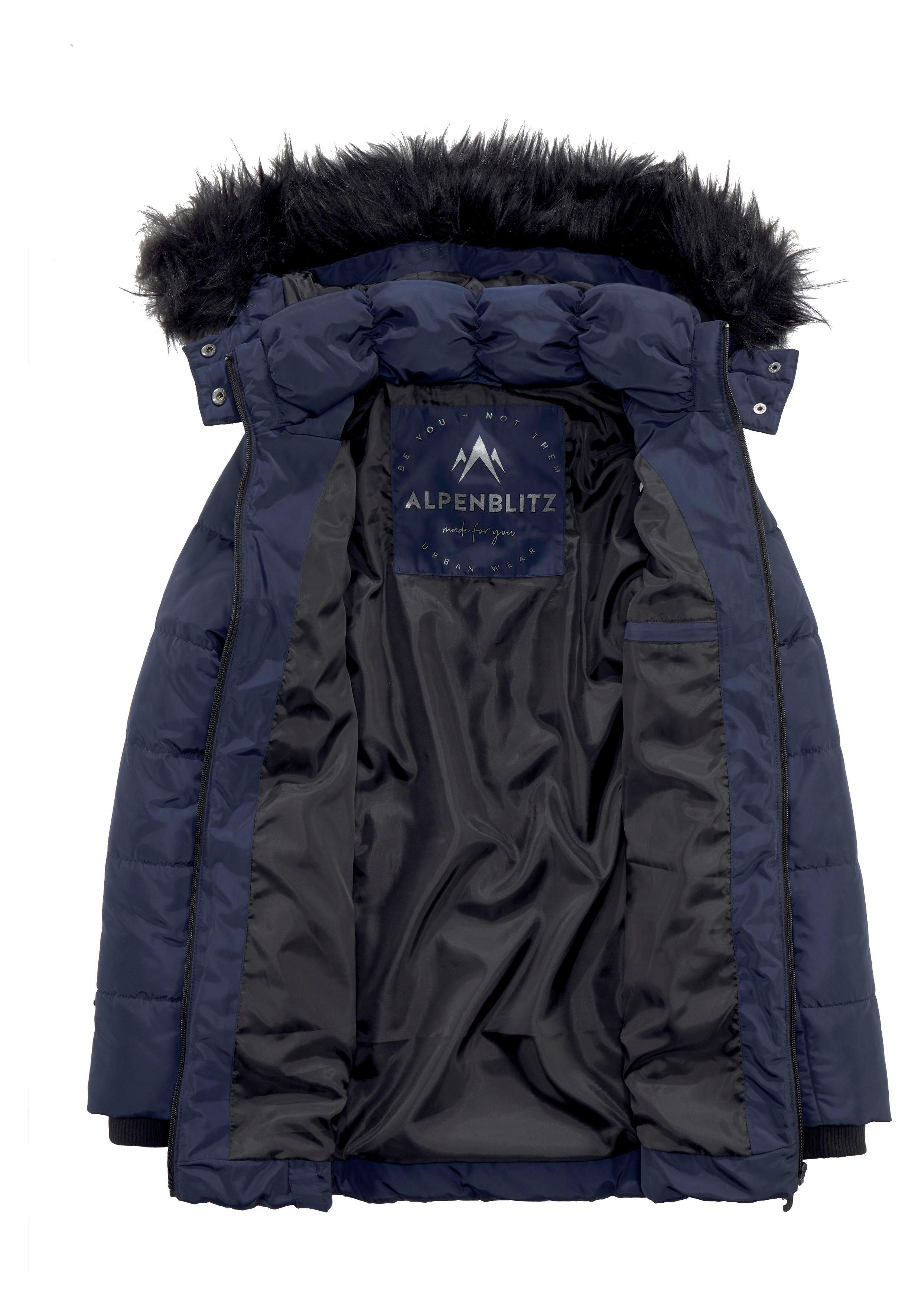 ALPENBLITZ Winterjacke Pistenglück hochwertige Steppjacke m. voluminöser Fellimitat-Kapuze