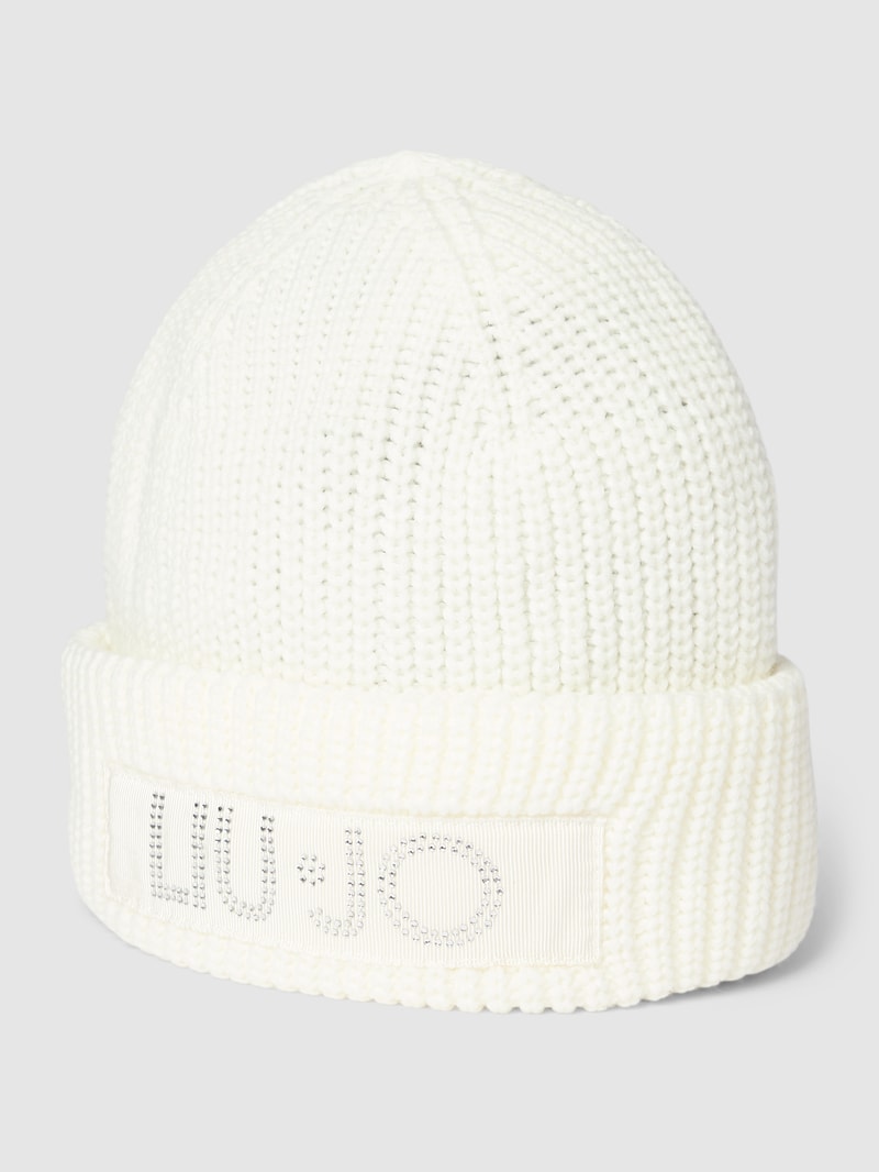 Beanie mit Label-Applikation in offwhite