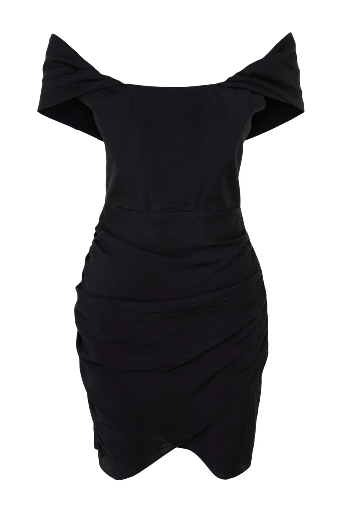 Trendyol Collection  Stilvolles Abendkleid im schwarzen Korsett-Look mit Raffdetails TPRSS22EL2025