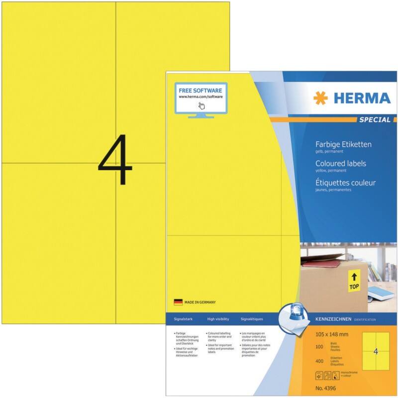 HERMA Multifunktionsetiketten 4396 SuperPrint Gelb Rechteckig 400 Etiketten pro Packung