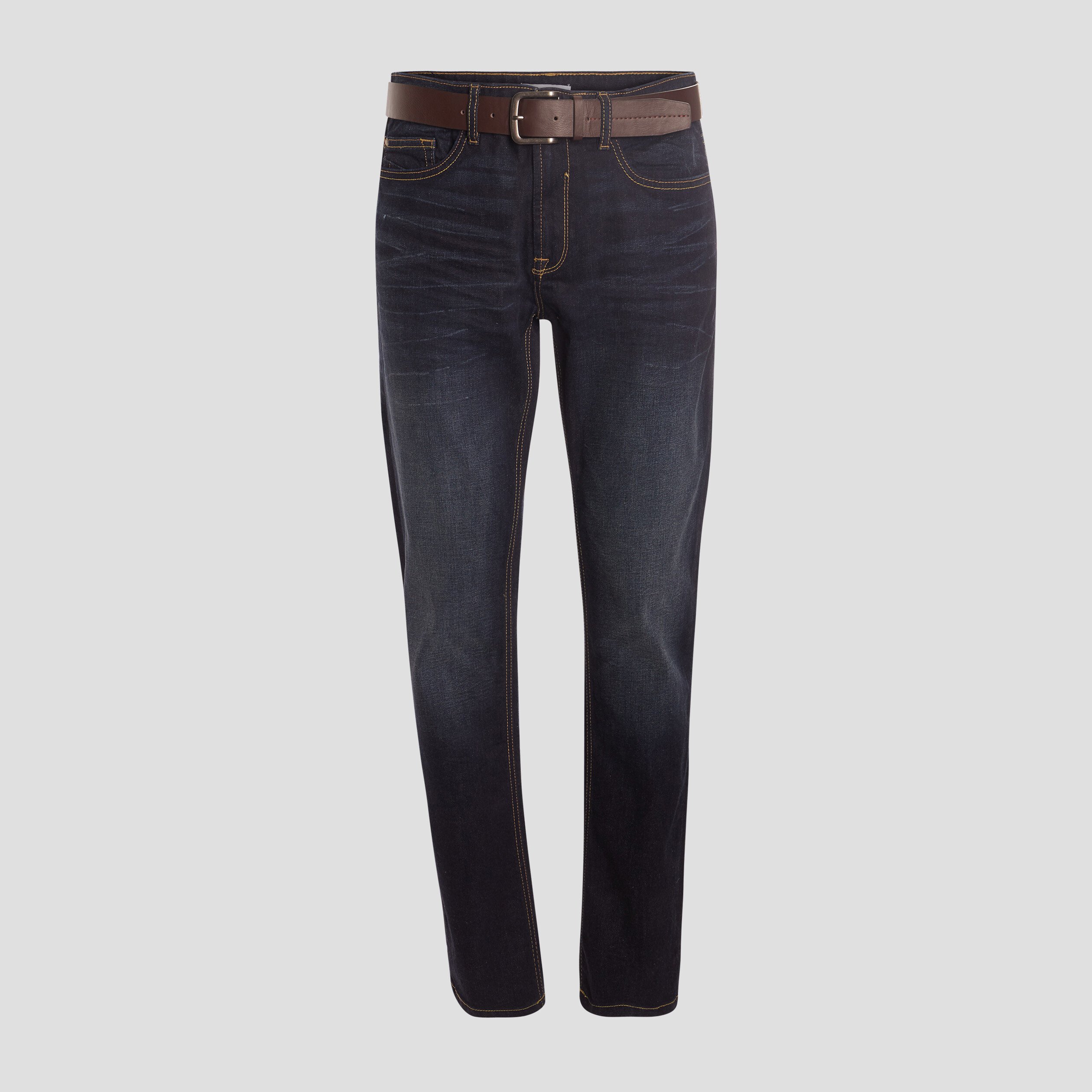 Jeans regular ceinturé denim brut homme | La Halle