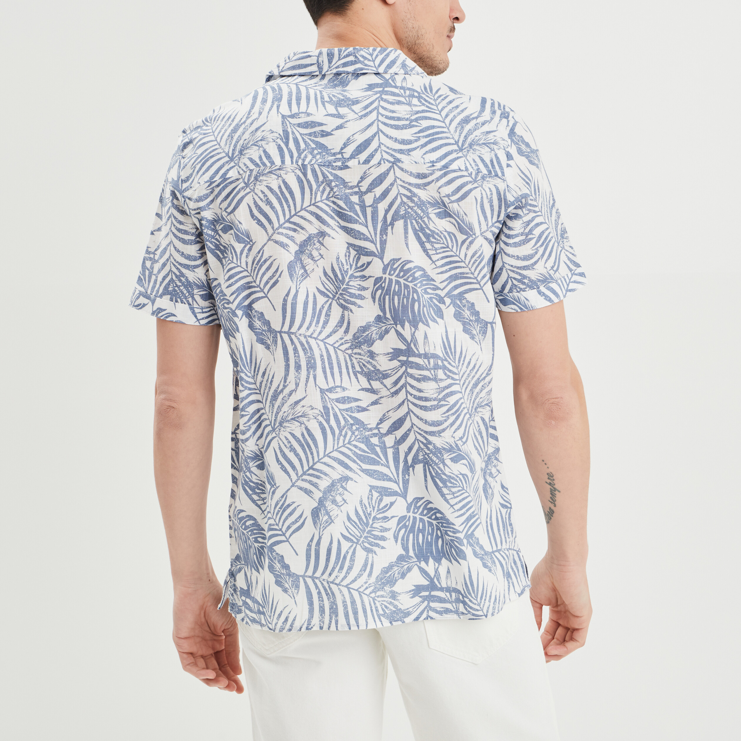 Chemise en coton manches courtes bleu homme | La Halle