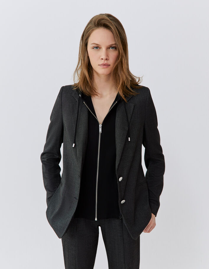 Veste de costume noire faux-uni parmenture amovible Femme