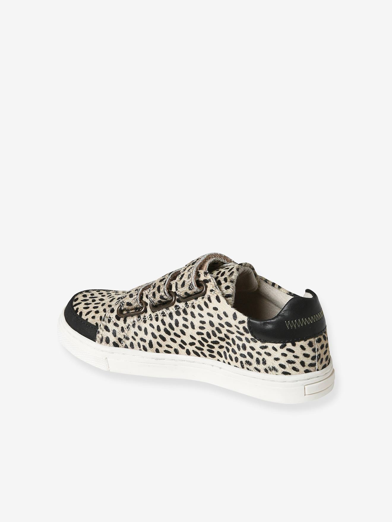 Baskets scratchées en cuir fantaisie fille beige imprimé