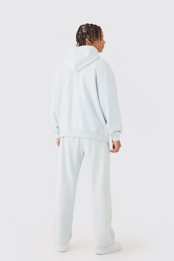 Oversized Zip Thru Funnel Neck Acid Wash Puff Print Tracksuit