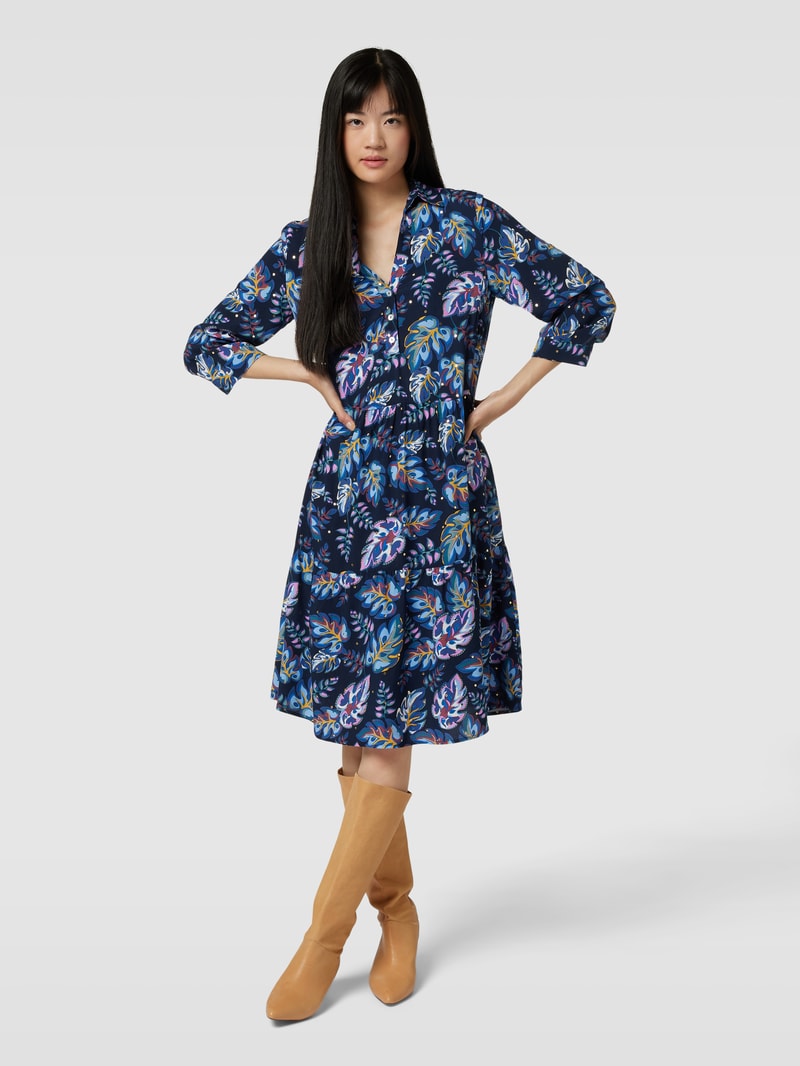 Midikleid mit Tunikakragen in dunkelblau