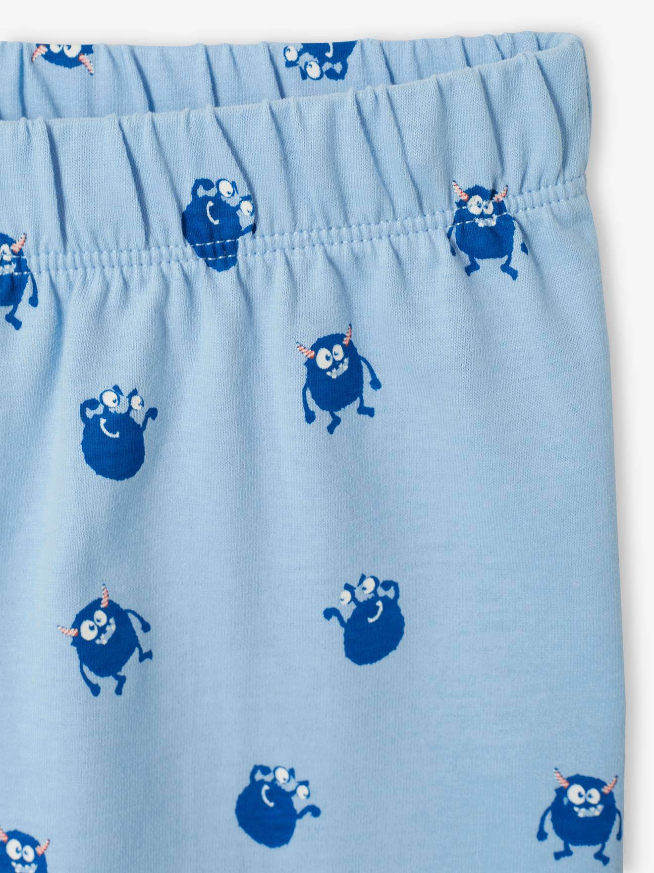 Pyjashort maille nid d'abeille imprimé monstres garçon bleu ciel