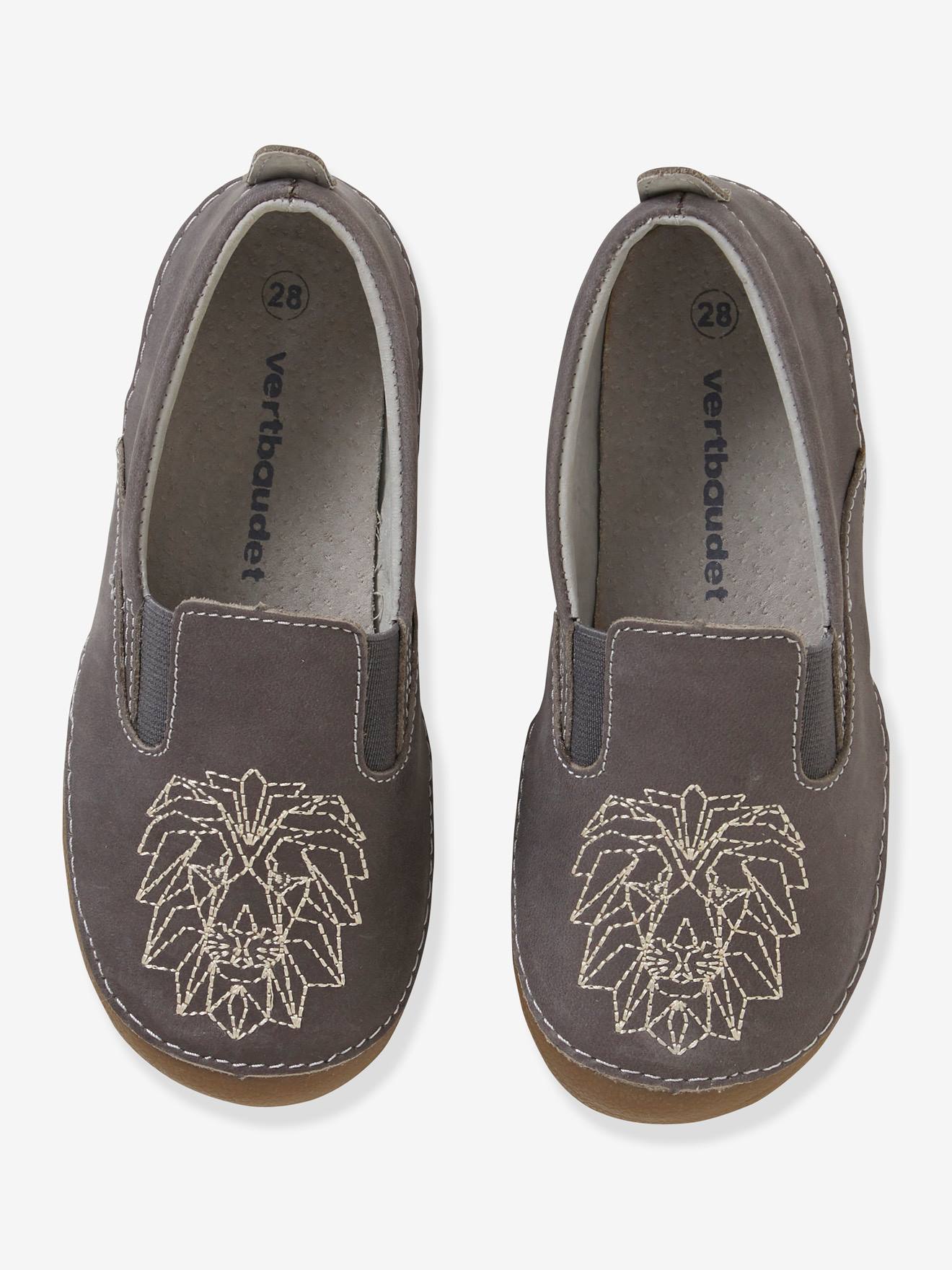 Chaussons élastiqués en cuir garçon gris foncé