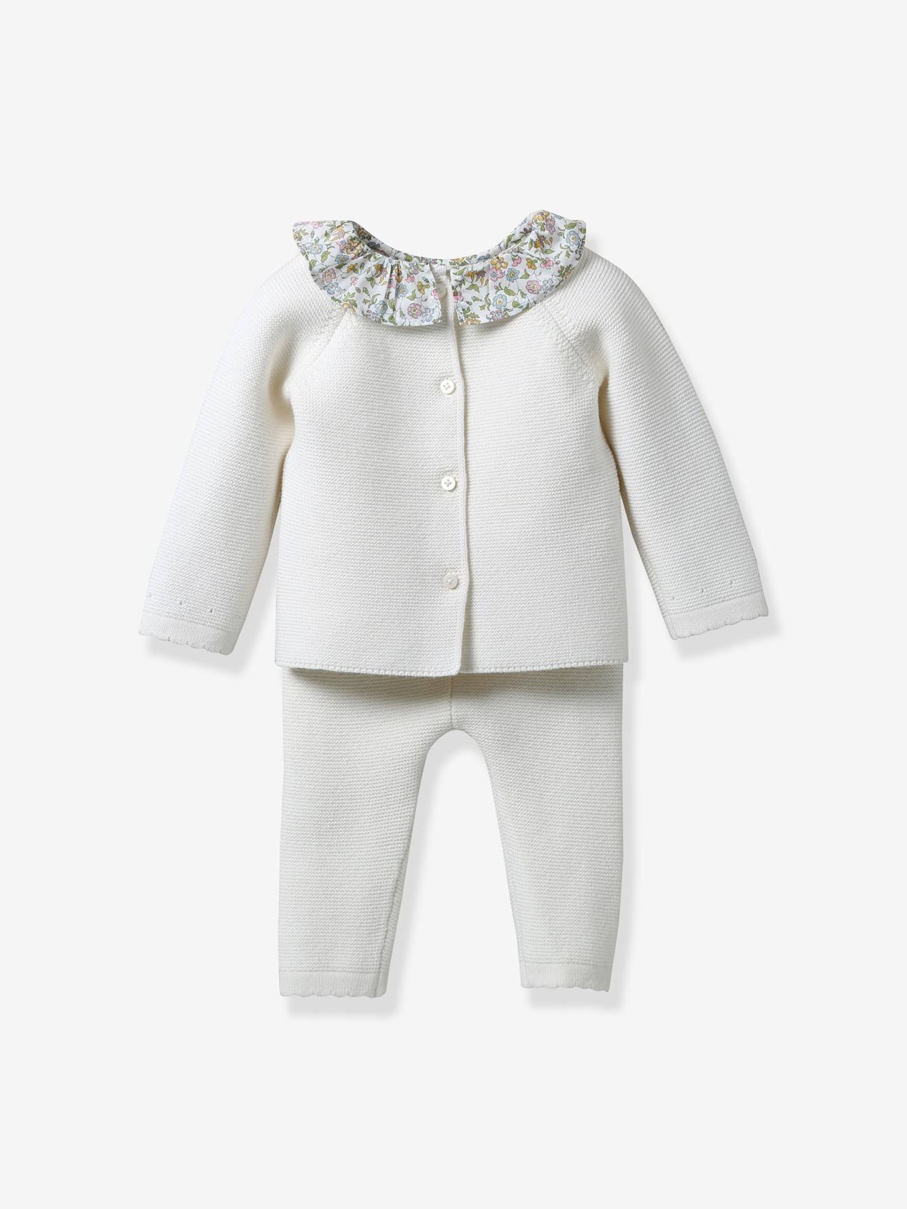 Ensemble tricot bébé col en tissu Liberty® CYRILLUS écru