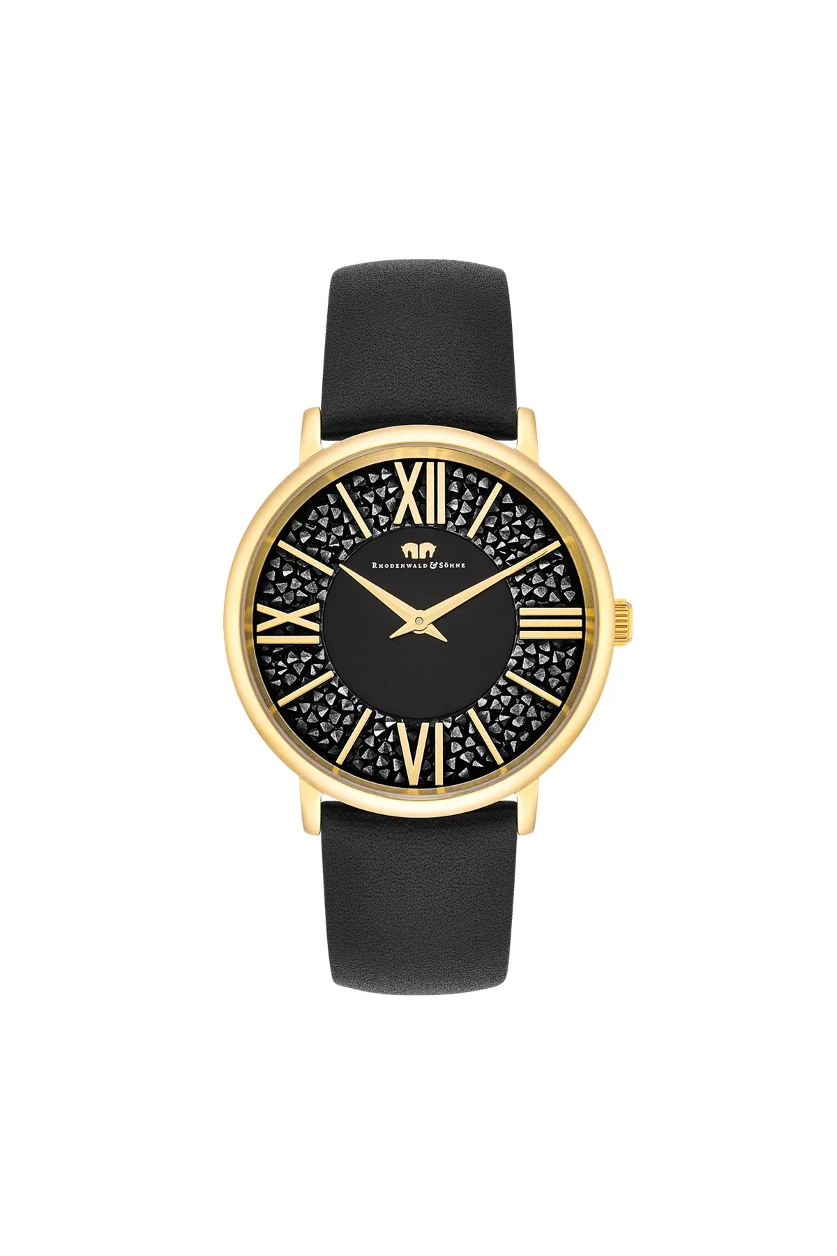 Rhodenwald & Söhne  Quarzuhr Damen Quarzuhr gelbgold Echtleder schwarz