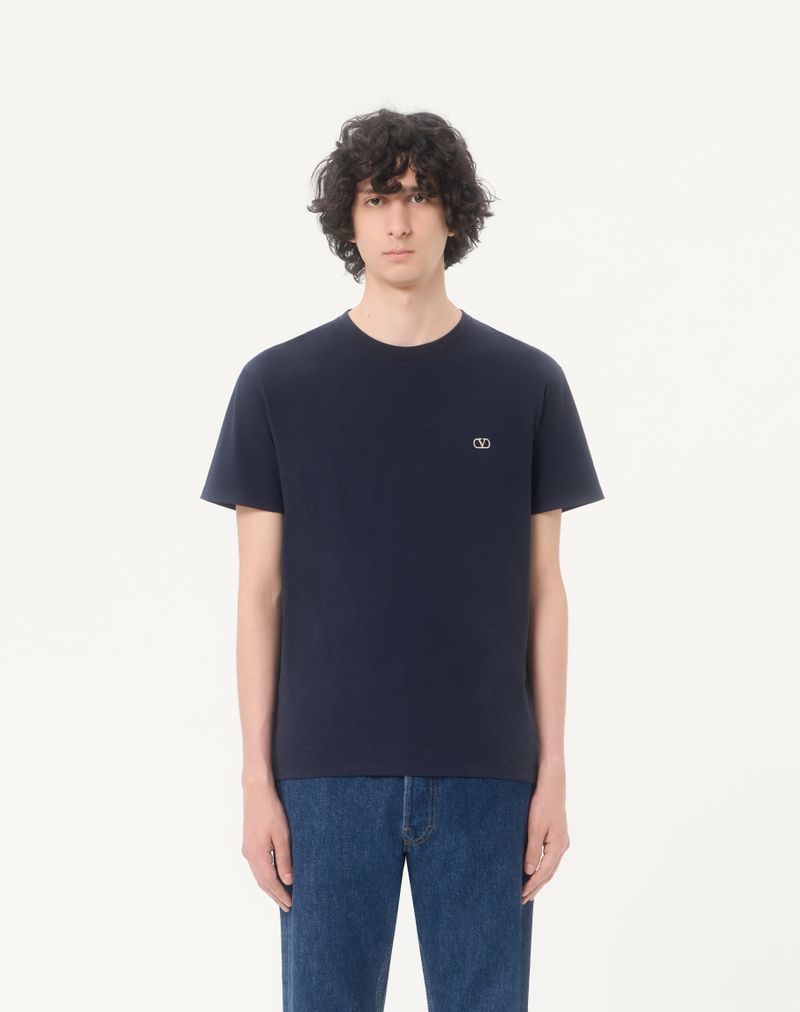 Valentino bomulds-T-shirt med V-logo-broderi