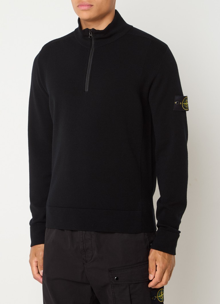 Πουλόβερ Stone Island 521A1 από απαλή πλέξη σε ανάμεικτο χρώμα Razor με φερμουάρ στη μέση και λογότυπο