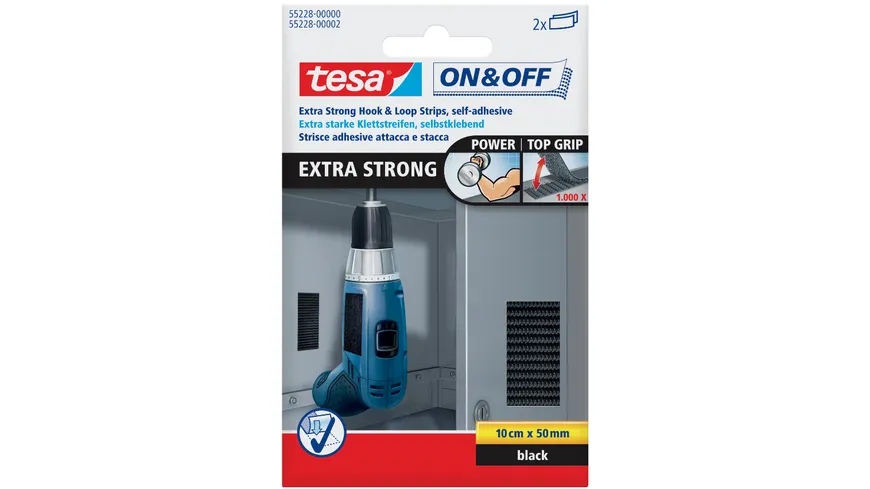 tesa ON&OFF® Extra Strong Klettstreifen schwarz schwarz